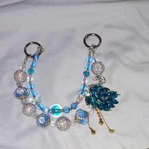 Swan  Charm Purse Chain with Blue and Silver Beads